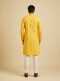 Manyavar Selftextured Knee Long Kurta And Churidar Set For Men - (Yellow, Medium)