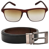 Creature Combo Pack Of Reversible PuLeather Brown/Black Belt And Uv Protected Brown Sunglasses For Men