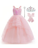 Xefenki Good Witch Glinda Costume Dress for Girls Halloween Cosplay Outfits With Crown Magic Wand and Gloves 11-12Y 160
