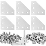 6Sets 2020 Corner Bracket Connectors 5 Hole L Shape Joint Plates for 2020 Series 6mm Slot Aluminum Extrusion Profile Accessories