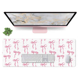 Pink and White Mouse Pad, Pink Desk Mat Bow Keyboard Mat Cute Computer Mat, Non-Slip Rubber Base Large Mousepad Laptop Pad, Kawa