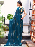 Satrani Women'S Chiffon Bandhani Printed & Woven Border Saree With Unstitched Blouse Piece (3479S211N_Teal Blue & Beige)