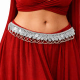 Vritraz Silver Plated Belly Dance Costume Accessory | WomenS Coin Hip Scarf Kamarbandh, Waist Belt | For Stage, Wedding, Lehenga