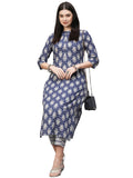 Anni Designer Women'S Cotton Blend Straight Printed Kurta With Pant (Babita Blue_L_Blue_Large),Blue,L