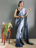 Satrani Women'S Chinon Chiffon Printed & Ready To Wear Saree With Unstitched Blouse Piece (3371S331Na_Grey3)