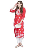Anni Designer Women'S Cotton Blend Straight Chikankari Embroidered Kurta (River Red-Nw_M_Red_Medium),Red,M