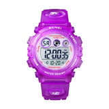 Skmei Kids Sports Multi Function Digital Watch, White Dial Purple Abs Case Kid'S Watch, Transparent Purple Color Pu Rubber Band,