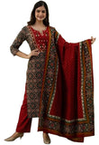 Gosriki Women'S Cotton Blend Printed Straight Kurta With Pant & Dupatta (Makshi Red_S-Gs_Red_Small),Red,,B0BDLXFD6Q