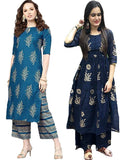 Gosriki Women'S Printed Straight Kurta With Palazzo (Prush & Samadhan_Xl) Multicolour,Multicolour,,B091C3XR6R