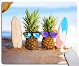 Mouse Pad, Yellow Pineapple with Glasses on The Sandbeach Mouse Pad, Mouse Mat Square Mouse Pad Non Slip Rubber Base MousePads f