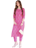 Anni Designer Women'S Cotton Blend Straight Printed Kurta With Pant Set (Logar Pink_Xxl_Pink_Xx-Large),Pink,2XL