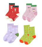 Kids Cotton Crew Socks Pack Of 4 Assorted Colours & Designs AntiSkid, Soft & Breathable For Boys & Girls (35 Years)