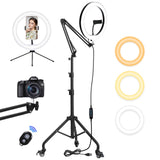 Yoobao 12 Ring Light with 81 Tripod Stand Folded Arm, Overhead Camera Mount Phone Holder with Casters, 3 Color Modes, LED Selfie