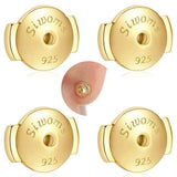 Siwoms 2-Pairs 18K Gold Plated Locking Earring-Back Replacements Secure for Diamond Studs, Hypoallergenic Sterling Silver Backin
