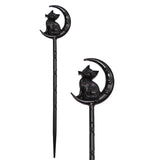 LANGHONG 2PCS Retro Halloween Hair Sticks For Women Gothic Moon Cat Hairpin Hair Styling Pins (CAL1)