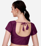 Pujia Mills Women'S Phantom Silk Short Sleeves Readymade Saree Blouse Wine 38