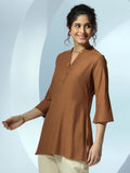 Libas Women'S Cotton Blend Solid Straight Kurti (58185 Brown Brown M