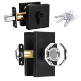 HIEMEY Octagon Glass Crystal Door Knobs and Single Cylinder Deadbolt Set Matte Black,