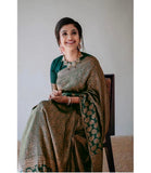 Flosive Womens Present Banarasi Soft Lichi Silk Saree Beautiful Jacquard Rich Pallu Design Work Zari Woven Kanjivaram Silk Style Saree With Soft Lichi Silk Blouse Piece (Green)