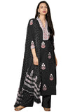Gosriki Women'S Rayon Viscose Printed Straight Kurta With Pant & Dupatta (Belagavi Black-Vks01-Gs_Xl_Black_X-Large),Black,,B0DRZP2GPN