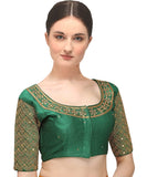 Pujia Mills Women's Embroidery Handwork Sequence Work Necklace Design Readymade Blouse (Green, 32)
