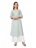 rangita Mint Green Rayon Calf Length Embroidered A-line Kurti for Women | Kurta for Women_L