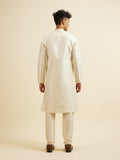 Manyavar Men'S Art Silk Jacquard Embroidered Kurta Pyjama Set (Cream,Xl)