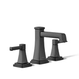 KOHLER 27399-4-BL Riff Widespread Bathroom Sink Faucet, 3 Hole Bathroom Faucets with Clicker Drain, 1.0 GPM, Matte Black