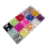 Chenkou Craft 750pcs Assorted 15 Colors 9mm Immitation Half Pearl Bead Flat Back Gem Scrapbook Craft DIY Beads + Plastic Box (9m