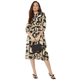 Max Women Printed ALine Shirt Dress With Belt (Black_Xxl)