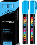 SILENART Blue Chalk Markers 2 Pack - Blue Dry Erase Markers Pen - Liquid Chalk Markers for Chalkboard, Window, Glass, Mirror, Bl