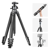 Neewer Litetrip Lt38 61 Travel Tripod Carbon Fiber For Camera, 360 Pan Tilt Low Profile Ball Head, Flexible Center Axis, Arca