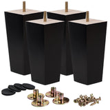 La Vane 6 inch / 15cm Solid Wood Furniture Legs Set of 4, Black Square Pyramid Replacement Feet for Couch Sofa Armchair - Mid-Ce