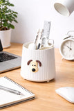 AccuPrints Sumiko Plastic Desk Organiser Pen Holder with Dog Design, Semicircular Shape, 11.5 x 10.5 cm, 4 Compartments, Matte F