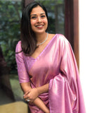 Flosive Womens Present Banarasi Soft Lichi Silk Saree Beautiful Jacquard Rich Pallu Design Work Zari Woven Kanjivaram Silk Style Saree With Soft Lichi Silk Blouse Piece (Pink)