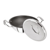 BERGNER HitechPeek Triply Stainless Steel Kadai/Indian Wok with Steel Lid, 26 cm, Non Stick Performance Coating, Induction Bott