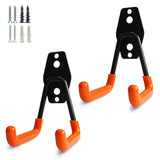 2 Pack Garage Storage Utility Hooks,Garage Garden Tool Organizer,Steel Wall Mount Hooks, Garden Small U Hooks (Black) (Orange)