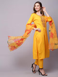 Anni Designer Women'S Cotton Blend Straight Embroidered Kurta With Pant & Dupatta (Gomti Yellow-Nw_Xl_Yellow_X-Large),Yellow,XL,,,