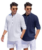 Bellstone Men'S Cotton Blend Solid Regular Dress Shirt (Kurta1500_Combo_White & Navy_Xl
