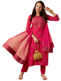 Anni Designer Women'S Cotton Blend Straight Printed Kurta With Pant & Dupatta (Nov-Pink-Nsw_4Xl_Pink_Xxxx-Large),Pink,4XL