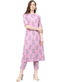 Libas Women's Cotton Printed Regular Fit Kurta Set (6410F_Purple