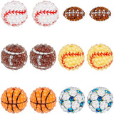 SUNNYCLUE 18Pcs 6 Styles Sports Rhinestone Beads 20mm Disco Ball Clay Charms Resin Round Basketball Football Baseball Rugby Bubb