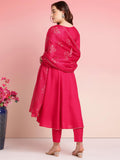 Anni Designer Women'S Rayon Blend Anarkali Embroidered Kurta With Pant & Dupatta (Aparnaa Pink-Vks03_Xl_Pink_X-Large),PINK,XL,,,