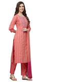 Stylum Women'S Woven Design & Embroidered Cotton Blend Straight Kurta With Pant & Dupatta (Xxxx-Large, Coral)