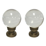 Royal Designs Clear Crystal Ball 1.6 Lamp Finial for Lamp Shade, Antique Brass Base - Set of 2