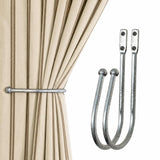 Deco Window 2 Pcs Curtain Holdback for Curtains Wall Mounted Metal Drapery Hook for Door Window TreatmentBall(Silver Black)