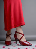 Shoetopia Women'S Cherry Patent Leather Heels || Cross Strap Closed Toe Pumps With Buckle || Stylish High Heel Perfect For Office Weddings Cocktail Parties & Formal Events Eu35,Cherry,2,B0F7LZF4SL
