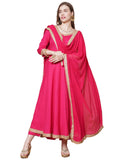 Gosriki Women'S Rayon Blend Anarkali Solid Kurta With Pant & Dupatta (Shyam Pink-Gs_S_Pink_Small),Pink,,B0DGQRQGTP