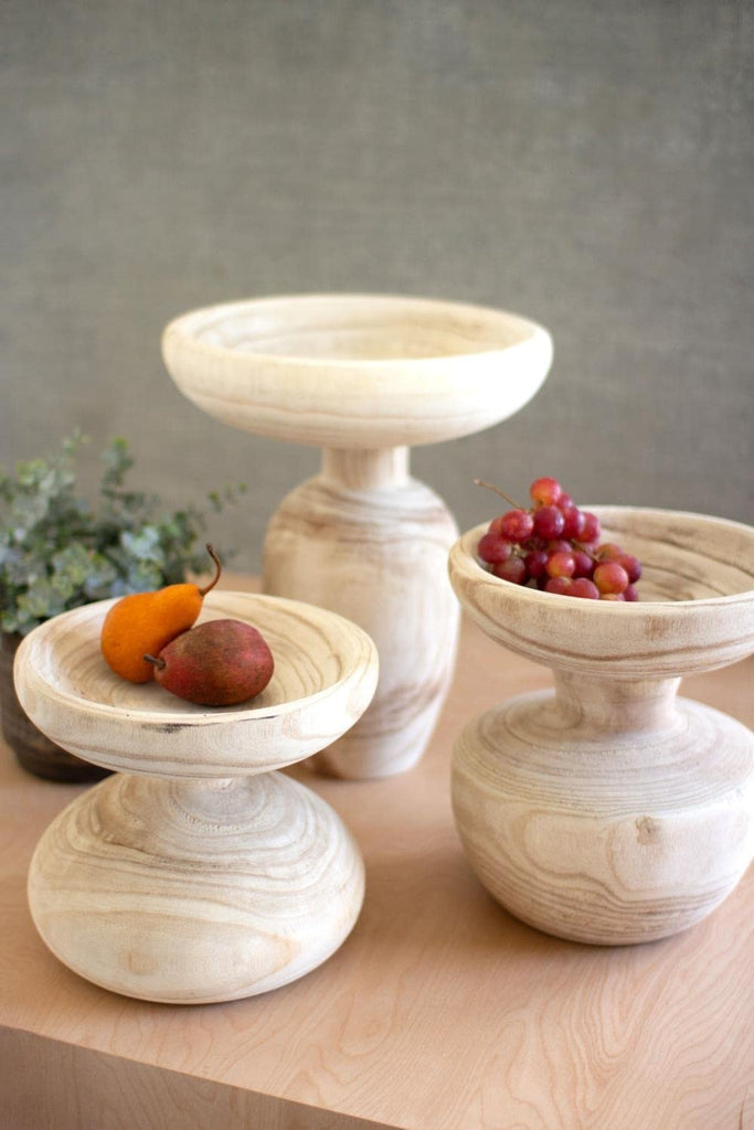 Kalalou Cfan1046 Set Of Three Turned Wooden Pedestals