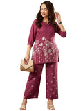 Gosriki Women'S Cotton Blend Straight Embroidered Co-Ord Set (Sapna Wine-Gs_S_Wine_Small),Wine,,B0CHSFPCVG